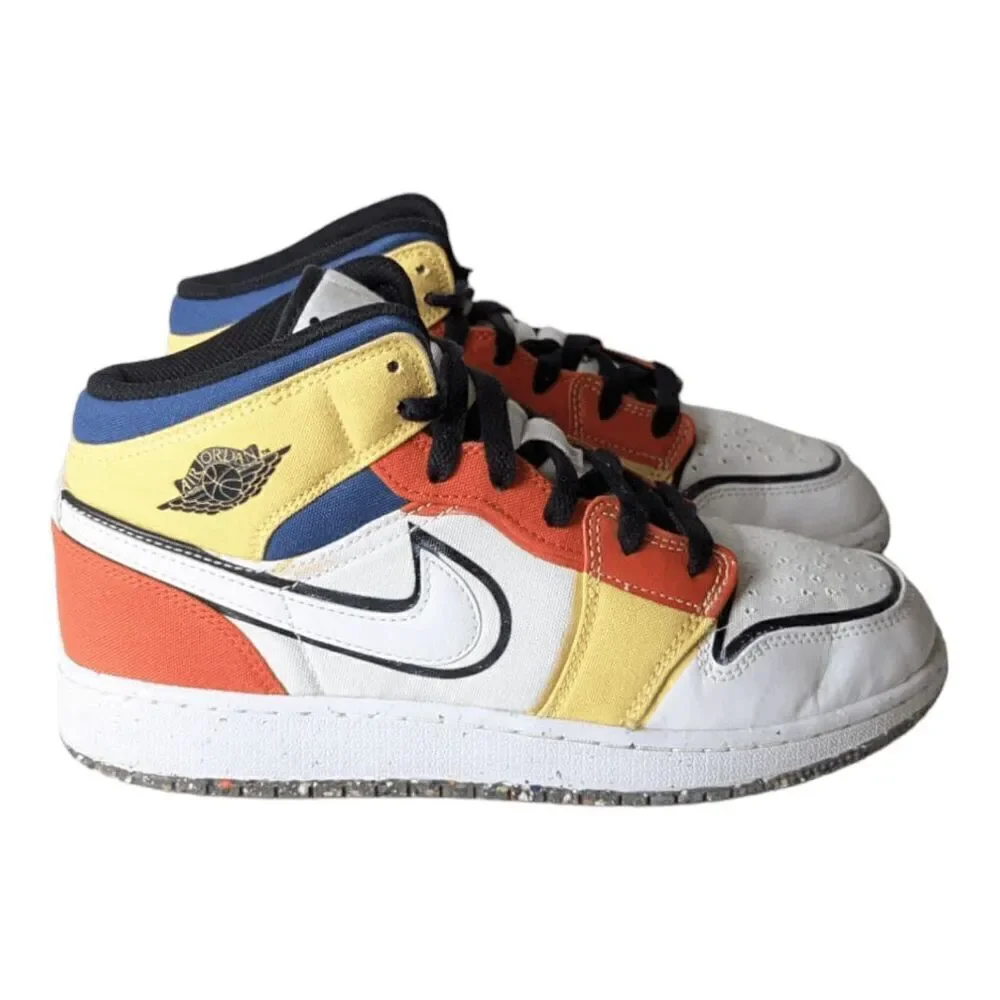 NIKE Air Jordan 1 Mid 'Multi Color Canvas' GS Size 6Y